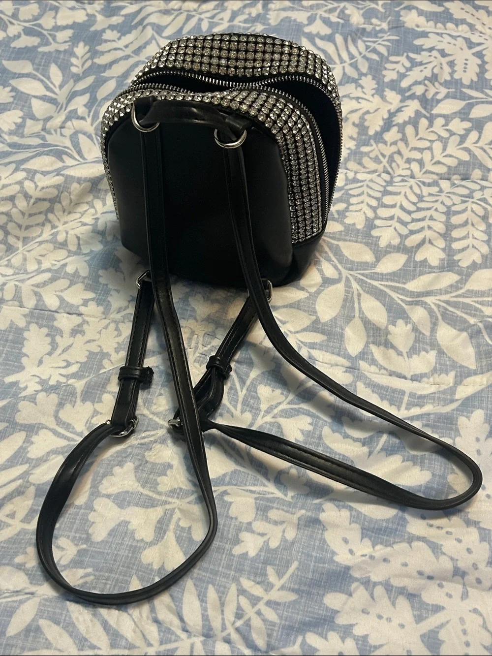 MMS Rhinestone Mesh Mini Backpack With Adjustable Straps and Front Zip Pocket